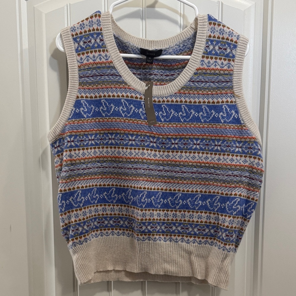 J. Crew Blue and Cream Fair Isle Knit Vest